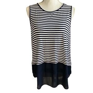 Michael Kors Navy White Striped Sleeveless Top Large